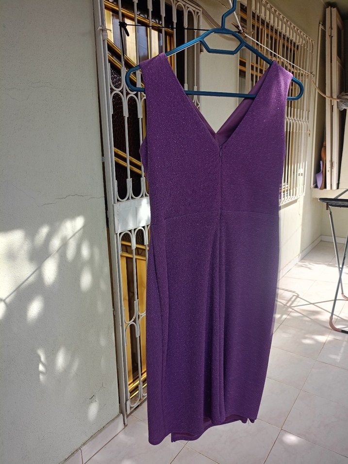 Mor Drapeli Midi Abiye Elbise - Görsel 4