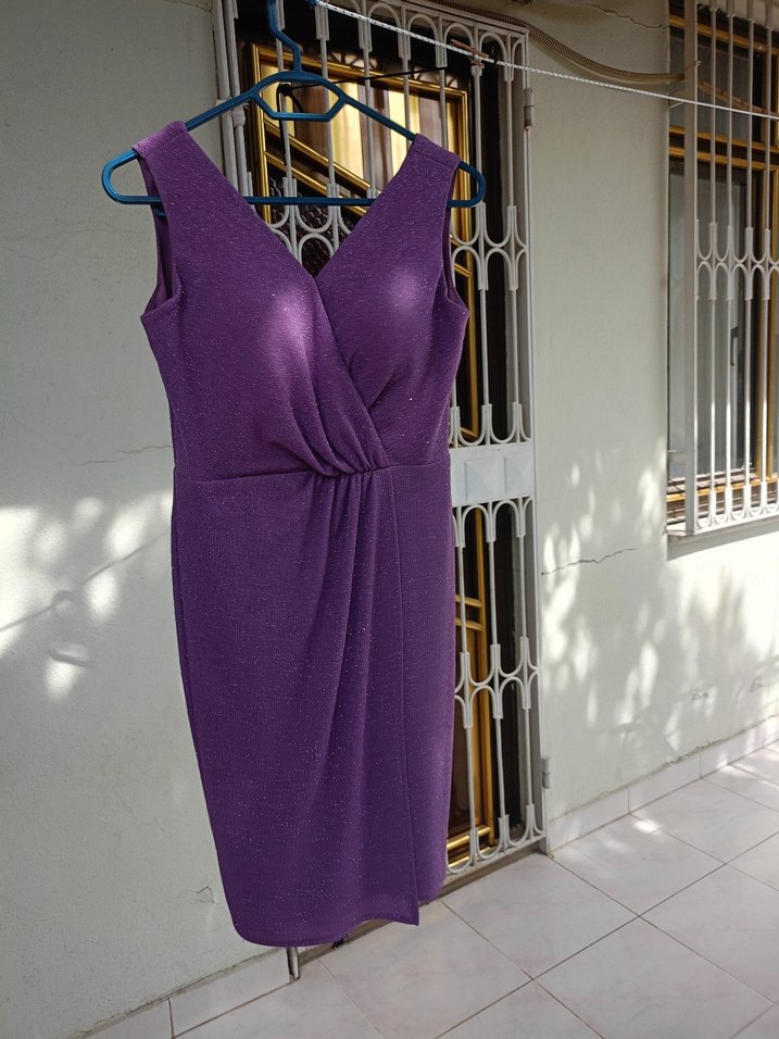 Mor Drapeli Midi Abiye Elbise - Görsel 5