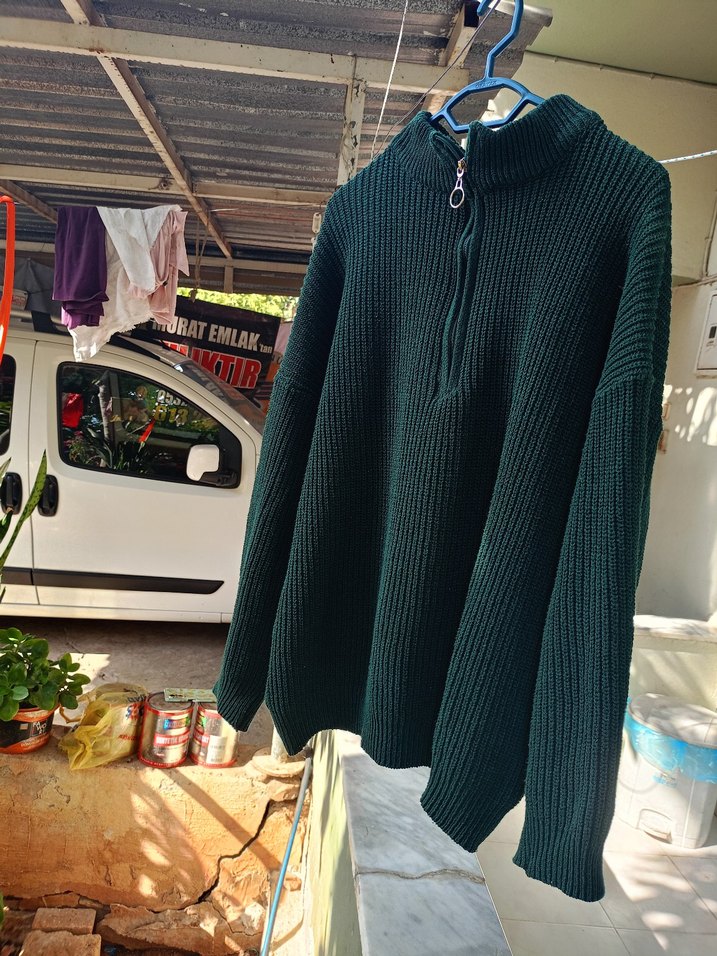 Erkek Haki Renk Boğazlı Triko Kazak - Görsel 2