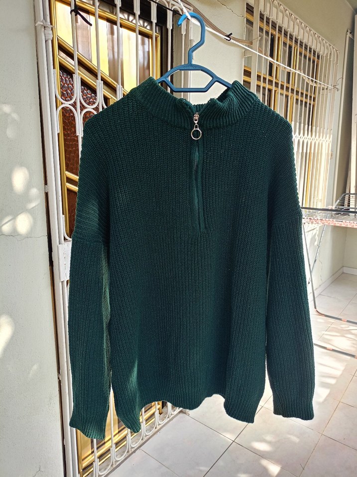 Erkek Haki Renk Boğazlı Triko Kazak - Görsel 5