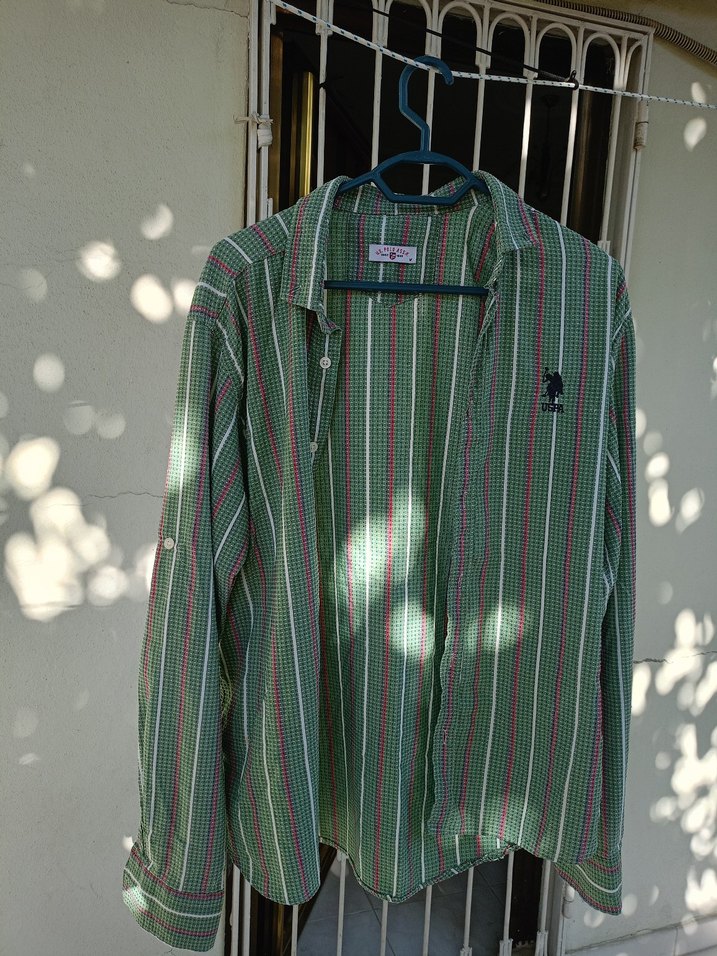 Uzun Kollu Yeşil Bağlama Desenli Gömlek - Görsel 3