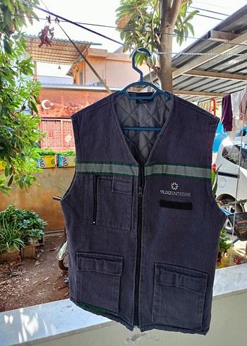 Açik Gri Kot Kolsuz Fermuarlı Erkek Yelek - Görsel 2