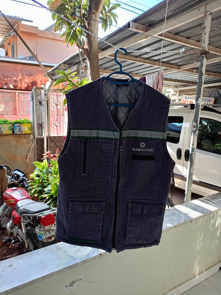 Açik Gri Kot Kolsuz Fermuarlı Erkek Yelek - Görsel 5