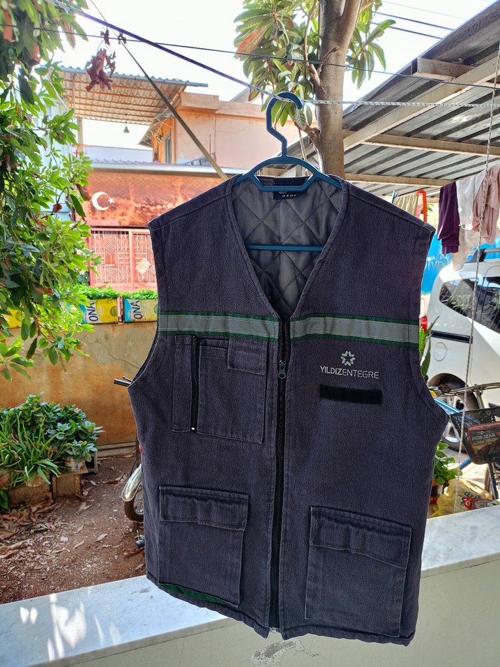 Açik Gri Kot Kolsuz Fermuarlı Erkek Yelek - Görsel 2