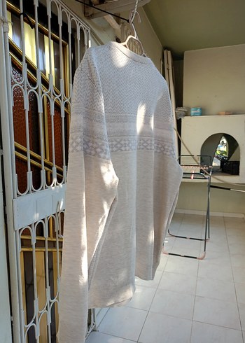 Bej erkek Triko Kazak, Uzun Kollu, Salaş Kesim - Görsel 3