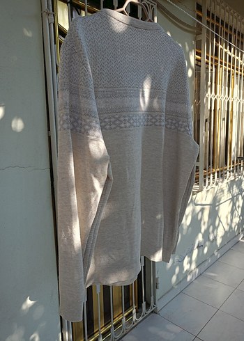 Bej erkek Triko Kazak, Uzun Kollu, Salaş Kesim - Görsel 5