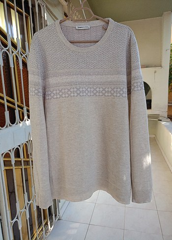 Bej erkek Triko Kazak, Uzun Kollu, Salaş Kesim - Görsel 2