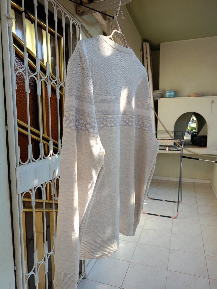 Bej erkek Triko Kazak, Uzun Kollu, Salaş Kesim - Görsel 3