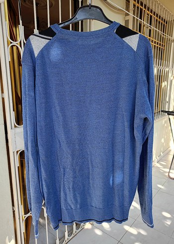 Mavi Gri Baklava Desenli Erkek Triko Kazak - Görsel 4