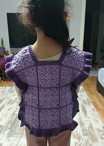 Kız Çocuk Mor Örgü Bohem Süveter - Görsel 3
