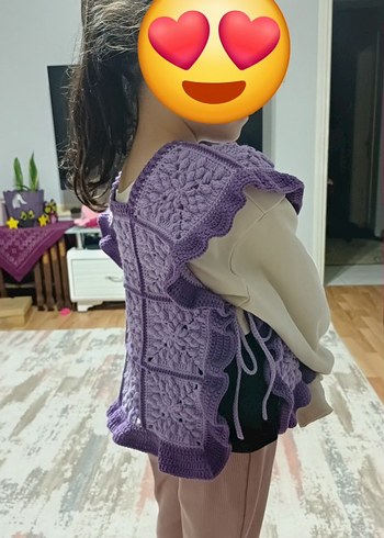 Kız Çocuk Mor Örgü Bohem Süveter - Görsel 2