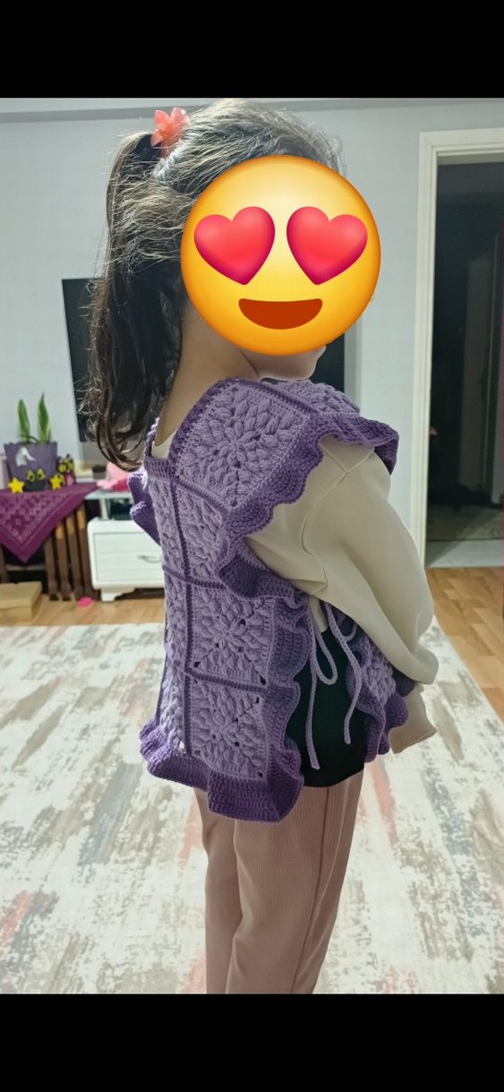 Kız Çocuk Mor Örgü Bohem Süveter - Görsel 2