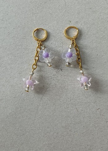 Mini Pastel Mor Boncuklu Çiçek Küpeler - Görsel 2