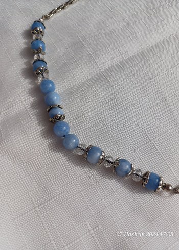 Tasarımcı Uzun Mavi Kalsedon Kadın Kolye