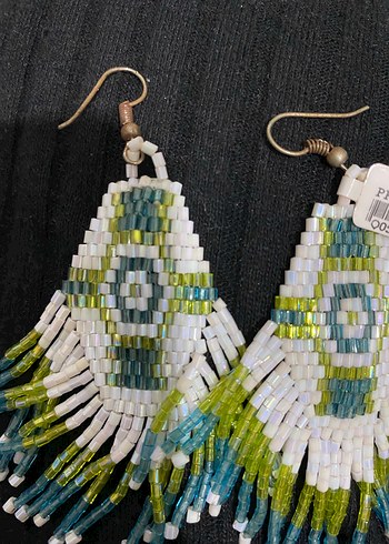 Accessorize Boncuk İşlemeli Uzun Bohem Küpe Turkuaz