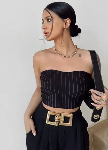 ÇİZGİLİ STRAPLEZ CROP 