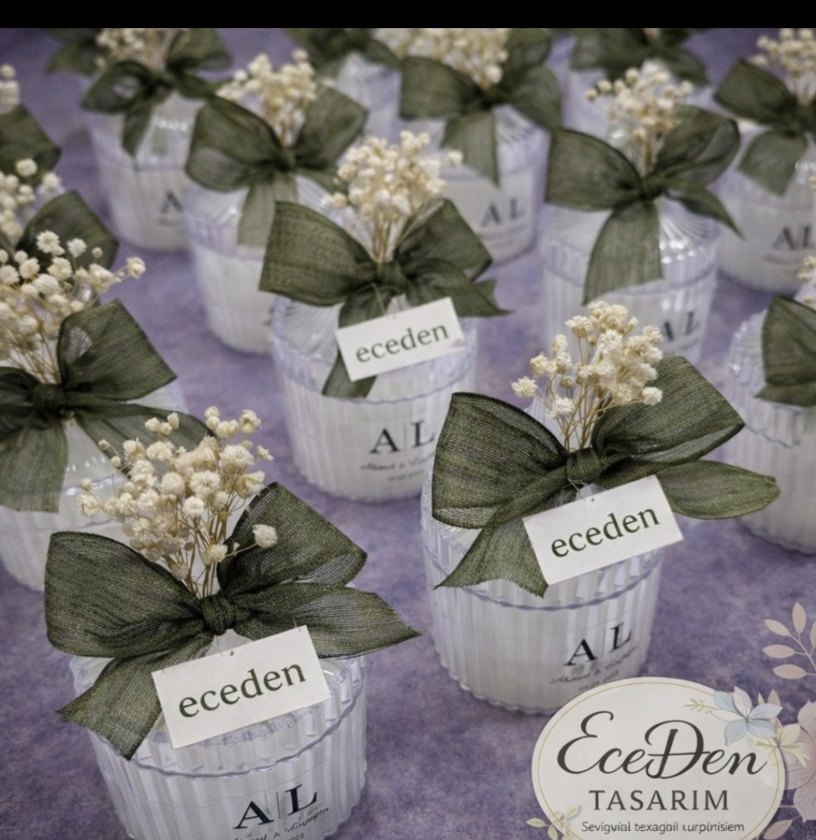 Yeşil Kurdeleli Nikah Şekeri Kutusu - Görsel 2