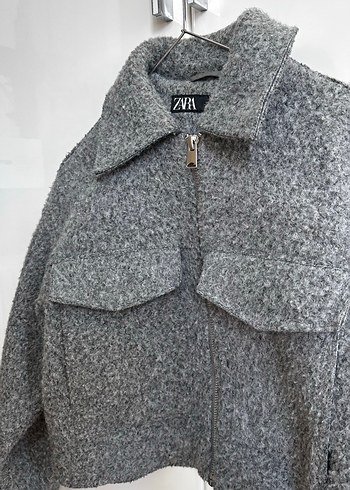 Zara Gri Tüylü Midi Kadın Ceket