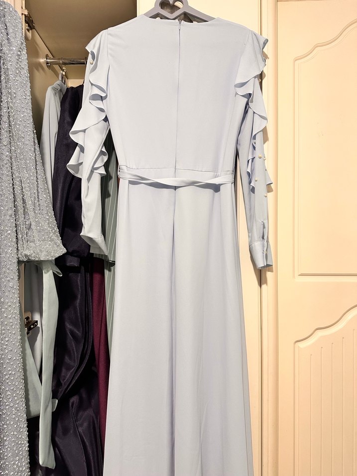 Mavi Fermuarlı Regular İnci - Fırfırlı Abiye - Görsel 3