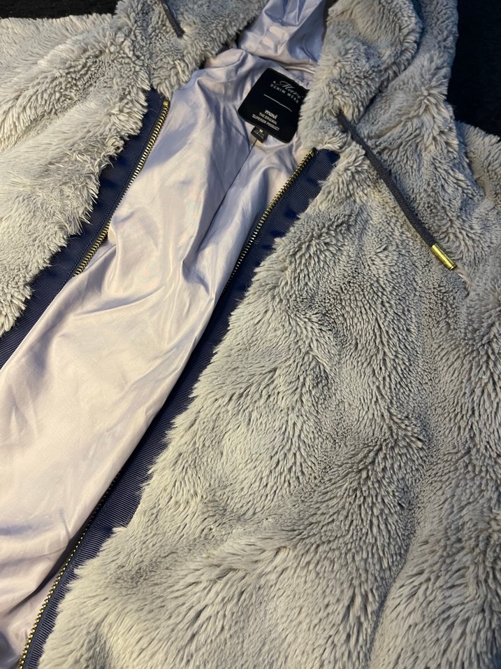 mavi kürklü kapüşonlu ceket - Görsel 3