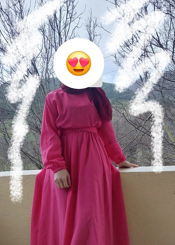 Diğer Pembe Uzun Kemerli Kadın Elbise