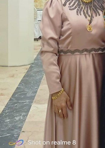 Bej Nakışlı Uzun Kollu Tesettür Abiye - Görsel 3