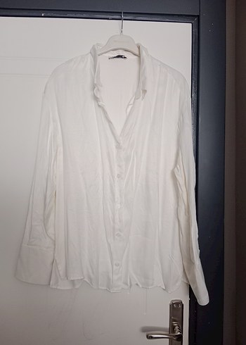 Kadın Beyaz Keten Kısa Kollu Gömlek - Görsel 2