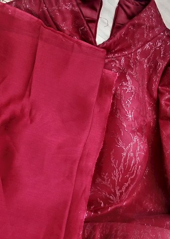 Bordo Uzun Kollu Dantel Abiye Elbise - Görsel 3