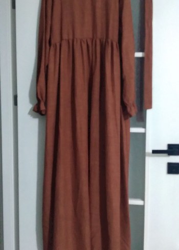 Uzun Kahverengi Nakışlı Bohem Elbise - Görsel 3