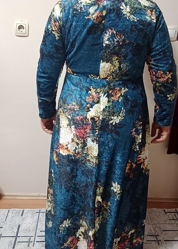 Uzun Mavi Desenli Bohem Elbise - Görsel 3