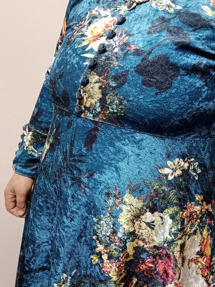 Uzun Mavi Desenli Bohem Elbise - Görsel 4