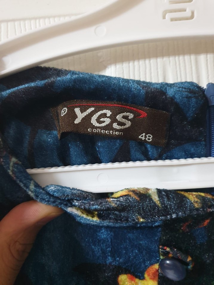 Uzun Mavi Desenli Bohem Elbise - Görsel 5