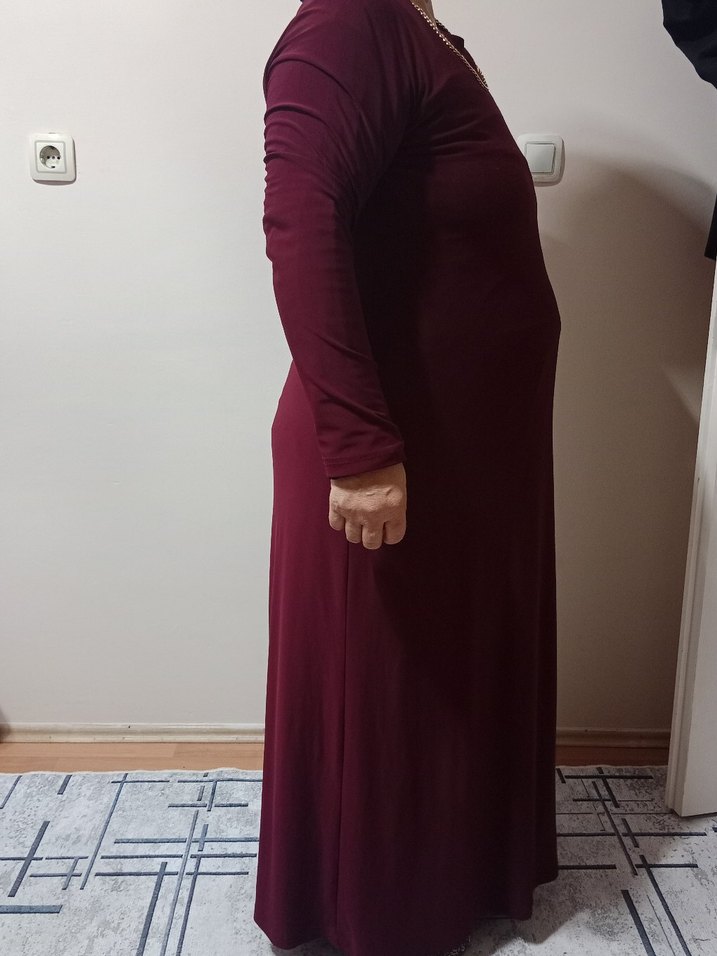 Bordo Kadın Uzun Salaş Elbise - Görsel 2