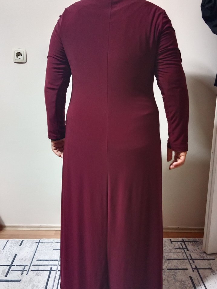 Bordo Kadın Uzun Salaş Elbise - Görsel 3