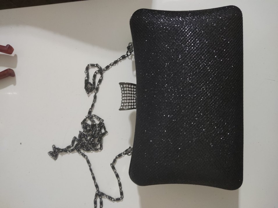 Zincir Detaylı Siyah simli Desenli Kadın Clutch Çanta - Görsel 2