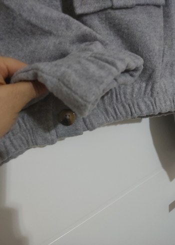 Düğmeli Gri Midi Kadın Ceket - Görsel 3