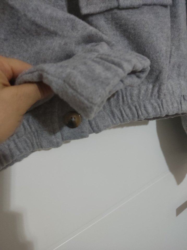 Düğmeli Gri Midi Kadın Ceket - Görsel 3