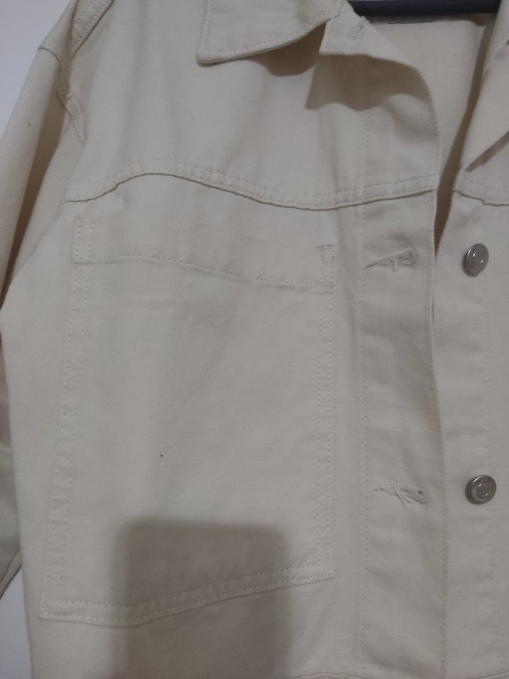 Bej Düğmeli Kadın Denim Ceket - Görsel 2