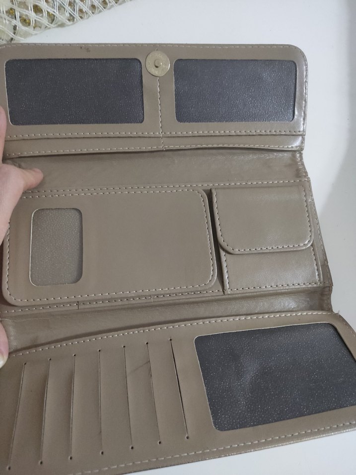 Bej Deri Kadın Portföy Cüzdan - Görsel 2