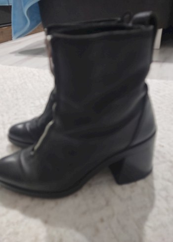 siyah Deri Fermuarlı kalin Topuklu Kadın Bot - Görsel 3