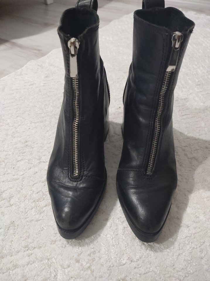 siyah Deri Fermuarlı kalin Topuklu Kadın Bot - Görsel 4