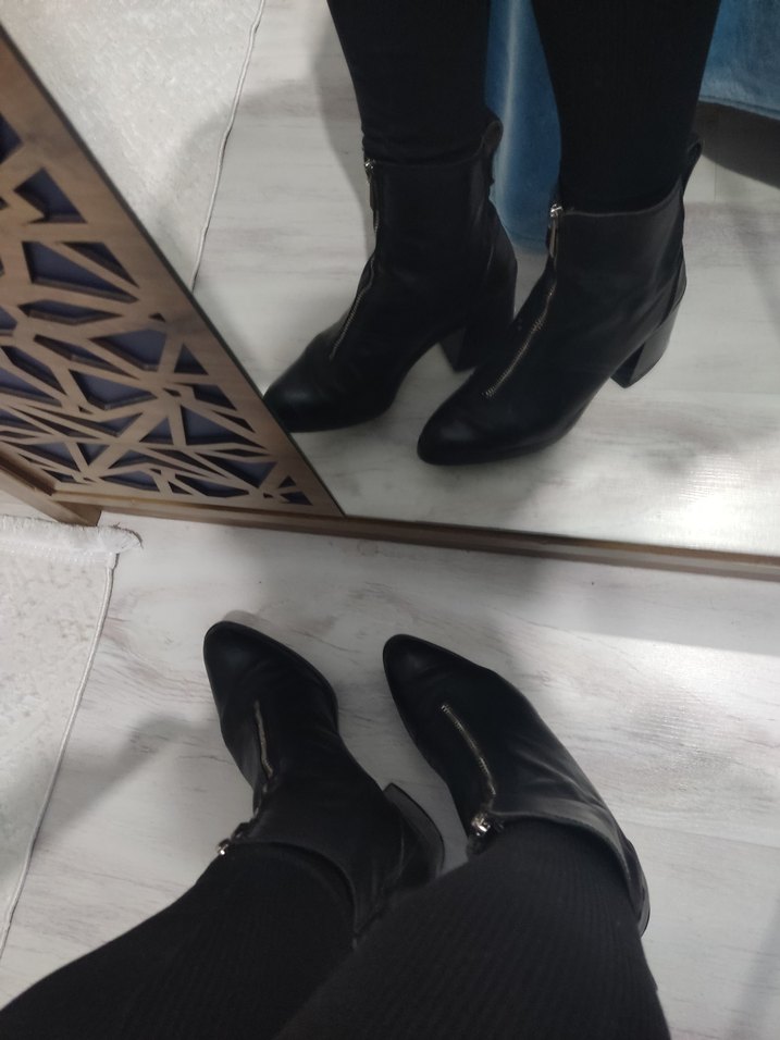 siyah Deri Fermuarlı kalin Topuklu Kadın Bot - Görsel 2