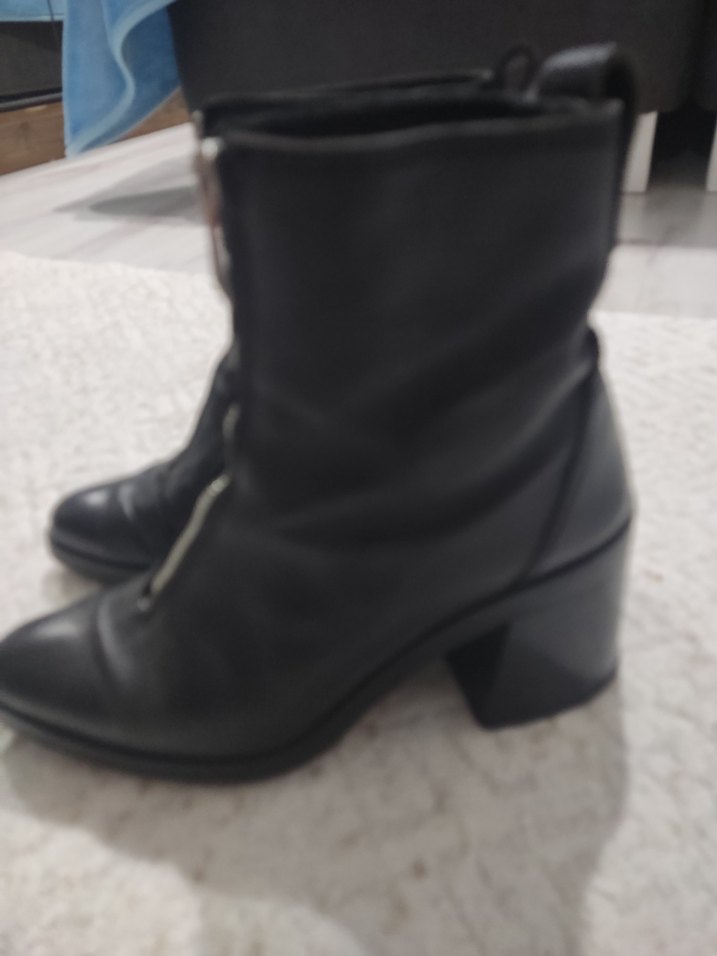 siyah Deri Fermuarlı kalin Topuklu Kadın Bot - Görsel 3