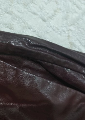 Drapeli köyü bordo Deri Kadın Pantolon - Görsel 3