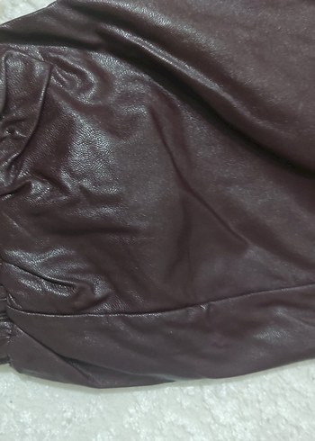 Drapeli köyü bordo Deri Kadın Pantolon - Görsel 4