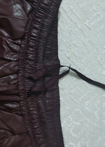 Drapeli köyü bordo Deri Kadın Pantolon - Görsel 2