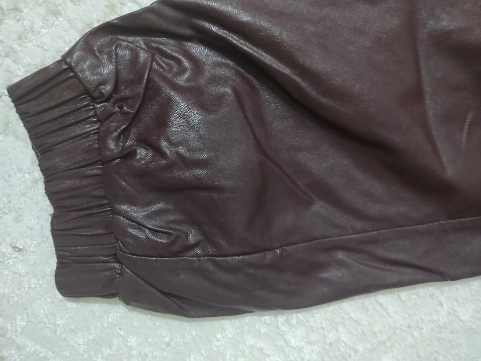 Drapeli köyü bordo Deri Kadın Pantolon - Görsel 4