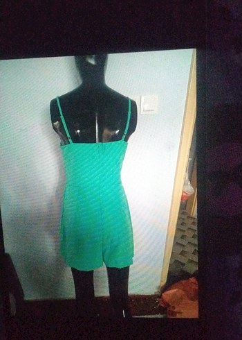 m Beden Turkuaz Mini Straplez Kadın Tulum