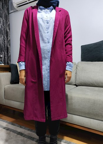 Mor Drapeli Uzun Kadın Ceket