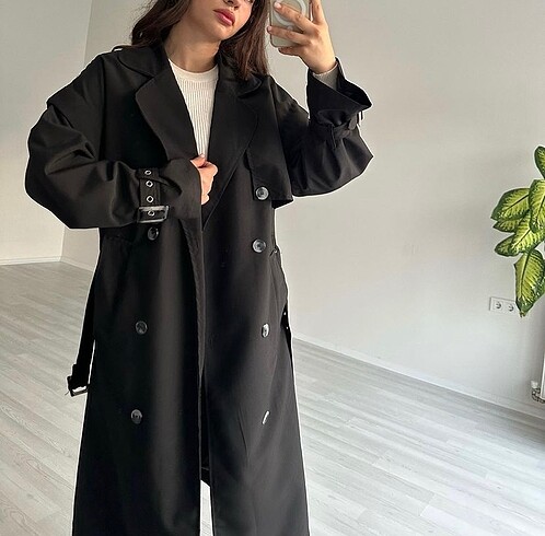 Diğer Siyah Astarlı Trenchcoat